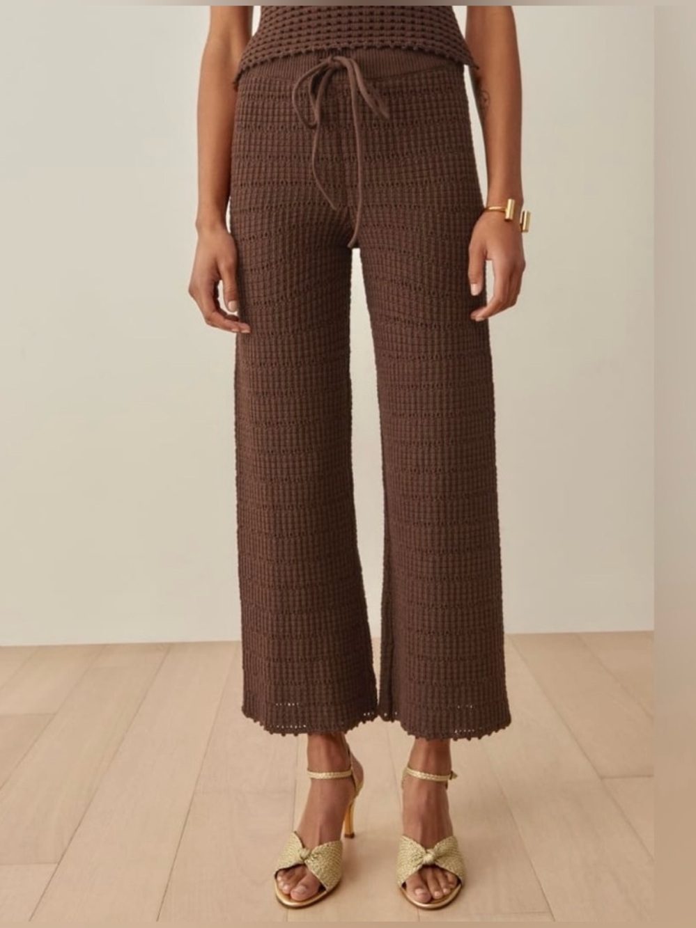 Reformation Marco Open Knit Drawstring Wide-Leg Pant NWOT - Picture 2 of 9